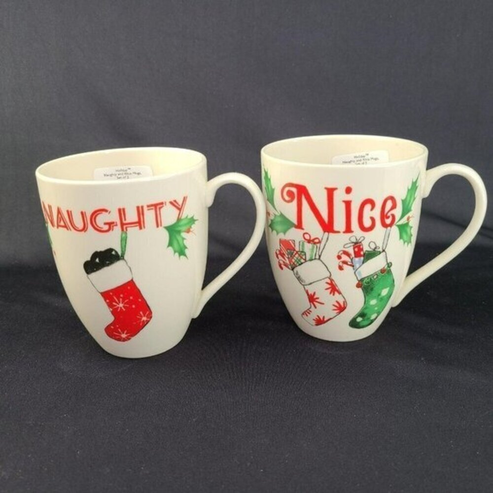 Lenox Mugs Naughty and Nice Christmas For the Holidays Coffee Tea Set of 2 New‎